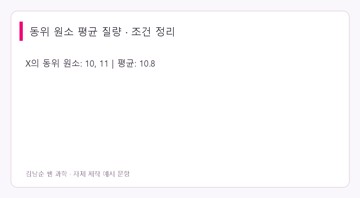 동위 원소 평균 질량 문제 조건: X의 동위 원소: 10, 11 | 평균: 10.8